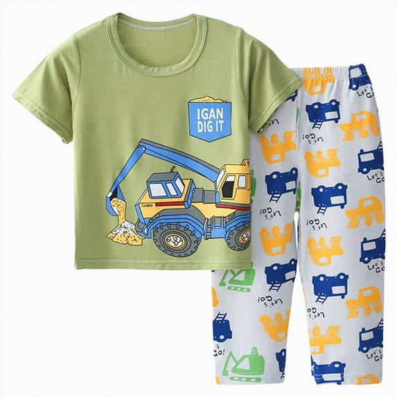 NOLDARES Newborn Baby Boy Outfits 2 Pieces Cotton Crewneck Short Sleeve Top Tee Print Casual Cargo Shorts Truck Clothes(Light Green,11-12 Y)
