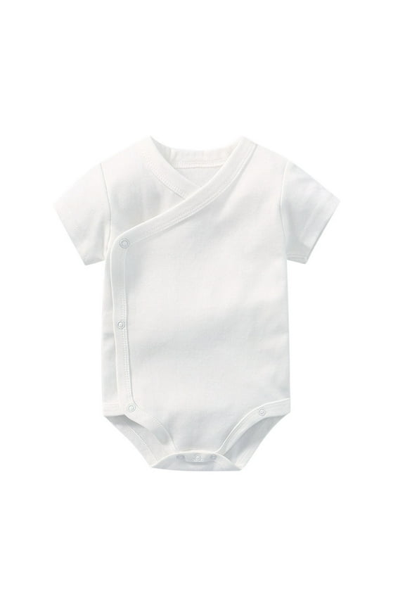 Newborn Baby Boy Short Sleeve Solid Color Snap Button Bodysuit Summer Onesie Summer Clothes (White,3-6 Months)