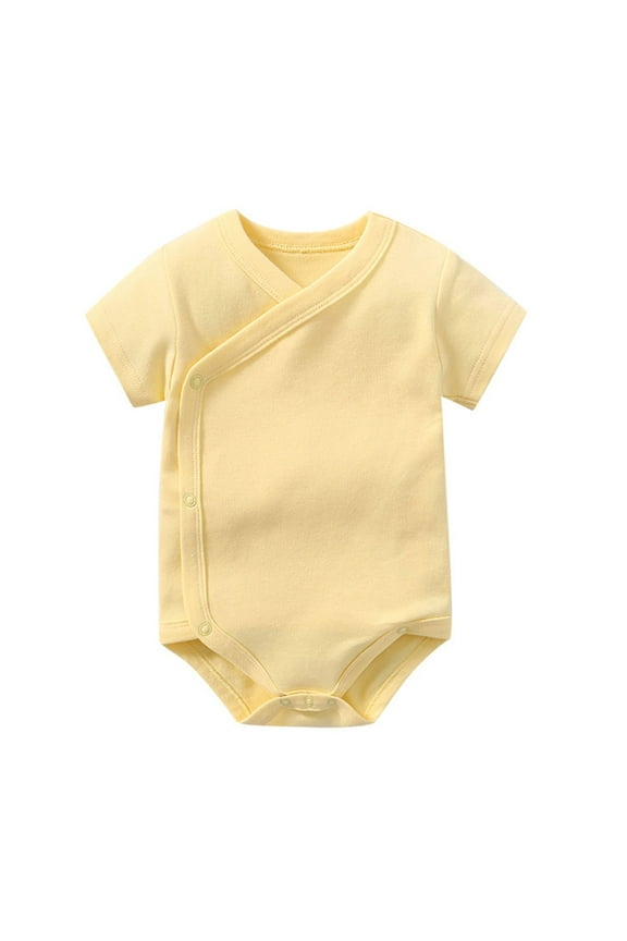 Newborn Baby Boy Short Sleeve Solid Color Snap Button Bodysuit Summer Onesie Summer Clothes (Yellow,6-9 Months)