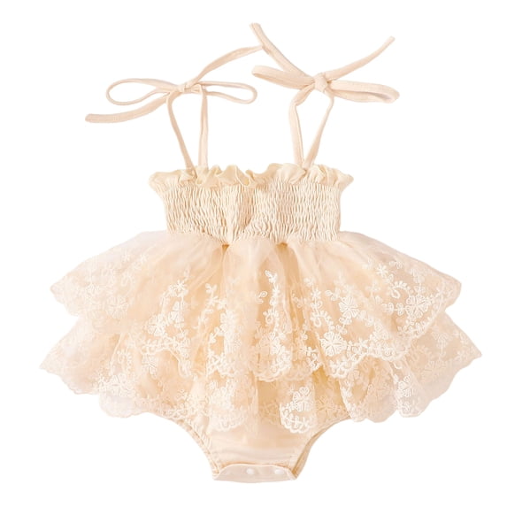 NOLDARES Newborn Baby Girl Bodysuit Sleeveless Halter Frill Romper One-piece Jumpsuit Summer Clothes Set(Beige,18-24 Months)