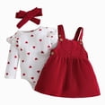thumbnail image 1 of NOLDARES Newborn Baby Girl Clothes Fall Winter Outfits Ruffle Rib Shirt Romper Overall Skirt Headband 3Pcs Infant Clothing(Red,9-12 M), 1 of 9