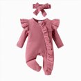 thumbnail image 1 of NOLDARES Newborn Baby Girl Clothes Jumpsuit Set Ruffle Romper Headband One-Piece Coming Home Outfits Fall Clothes,A1120-Light Purple, 1 of 9