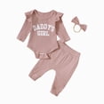 thumbnail image 1 of NOLDARES Newborn Baby Girl Clothes Ribbed Long Sleeve Ruffle Romper Bell-Bottom Pants Headband Set 3Pcs Fall Winter Outfits(Red,6-9 M), 1 of 7
