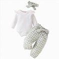 thumbnail image 1 of NOLDARES Newborn Baby Girl Clothes Set 3Pcs Long Sleeve Ruffle Romper Bell Bottom Pants Headband Fall Winter Outfits,Light Green,6-12 M, 1 of 9