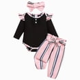 thumbnail image 1 of NOLDARES Newborn Baby Girl Fall Winter Clothes Infant Girls Outfits Ribbed Ruffled Long Sleeve Romper Bodysuit Pants Headband Set(Pink,0-3 M), 1 of 9