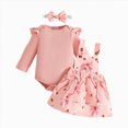 thumbnail image 1 of NOLDARES Newborn Baby Girl Outfits Long Sleeve Romper Suspender Dress 3Pcs Fall Winter Clothes Set(Watermelon Red,12-18 M), 1 of 9