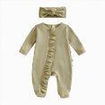 thumbnail image 1 of NOLDARES Newborn Baby Girls Smocked Romper Preemie Long Sleeve Jumpsuit Going Home Outfit with Bow Headband,A1130-Light Green, 1 of 5