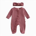 thumbnail image 1 of NOLDARES Newborn Baby Girls Smocked Romper Preemie Long Sleeve Jumpsuit Going Home Outfit with Bow Headband,A1130-Wine, 1 of 5