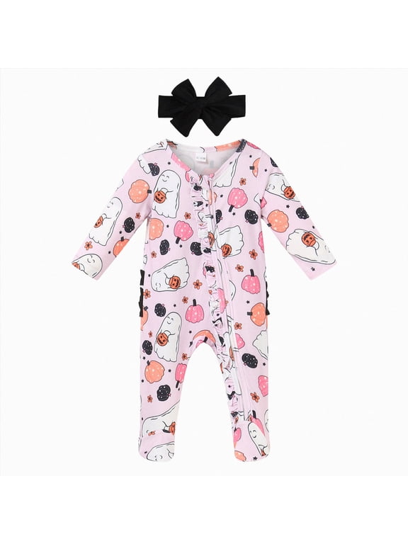 Newborn Infant Baby Girl Clothes Embroidery Jumpsuit Romper Bodysuit Halloween Fall Outfits,A1117-Pink