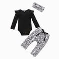 thumbnail image 1 of NOLDARES Newborn Infant Baby Girl Fall Winter Clothes Cartoon Print Ruffle Sleeve Top and Pants with Headband 3pcs/set Outfits(Black,6-9 M), 1 of 5