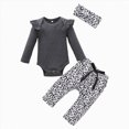 thumbnail image 1 of NOLDARES Newborn Infant Baby Girl Fall Winter Clothes Cartoon Print Ruffle Sleeve Top and Pants with Headband 3pcs/set Outfits(Grey,6-9 M), 1 of 5