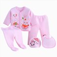 thumbnail image 1 of NOLDARES Newborn Layette Gift Set 5Piece Baby Boy Girl Clothes Bodysuits, Pants Essentials and Accessories Outfits(A085-Pink), 1 of 4