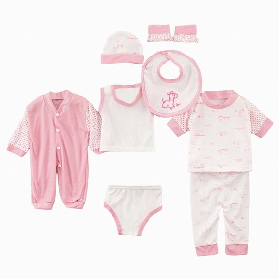 NOLDARES Newborn Layette Gift Set 8Piece Baby Boy Girl Clothes Bodysuits, Pants Essentials and Accessories Outfits(A090-Pink)