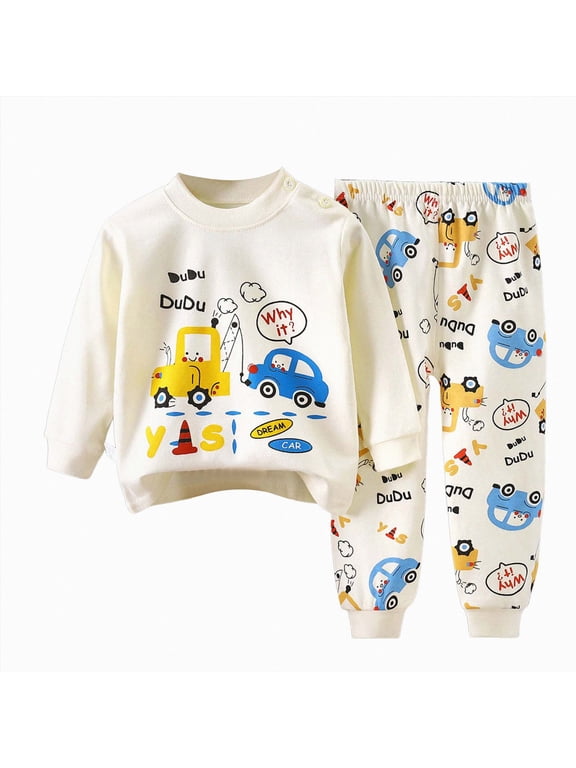Outfit Set for Toddler Boys Long Sleeve Print Crewneck Cotton Tee Elastic Waist Pants 2 Piece Fall Winter Clothes Size:2-3 Y,Yellow