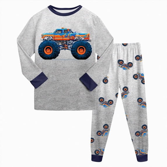 NOLDARES Outfit for Toddler Boys 2 Piece Long Sleeve Print Pattern Crewneck Top Elastic Waist Pants Casual Winter Clothing Set Size:9-10 Y,Grey