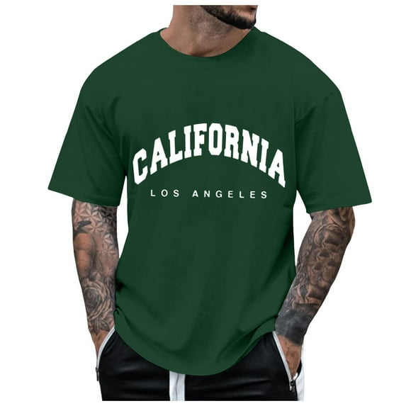 NOLDARES Oversize Casual T Shirts for Men California Print Fashion Tee Shirts Short Sleeve Crewneck Outdoor Running Sport Tops(AG,M)