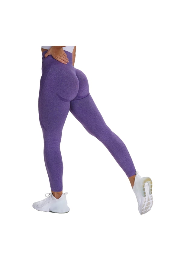 Power Workout Leggings for Women Tummy Control Squat Proof Ribbed Thick Seamless Scrunch Active Pants(Purple,L)