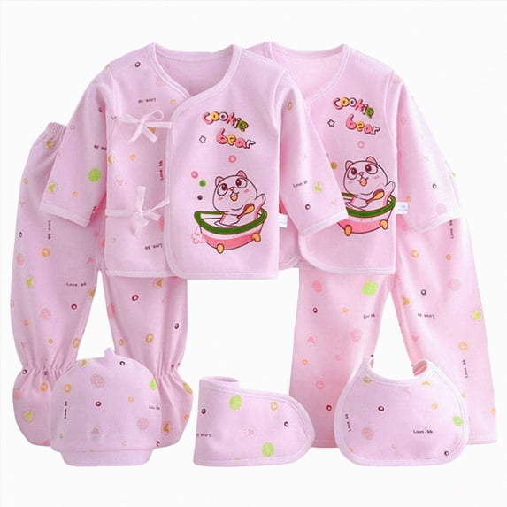 NOLDARES Preemie Newborn Baby Boy Girl Clothes Infant Clothing Romper Pant Outfits Set Layette Essentials 7 Pieces Set(A072-Light Pink)