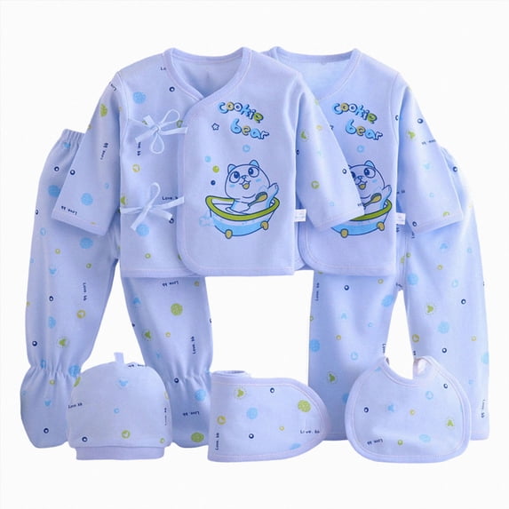 NOLDARES Preemie Newborn Baby Boy Girl Clothes Infant Clothing Romper Pant Outfits Set Layette Essentials 7 Pieces Set(A072-Sky Blue)