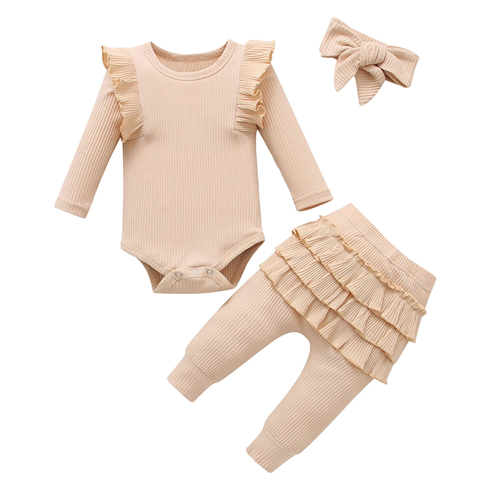 NOLDARES Preemie Baby Girls Clothes Ribbed Bodysuit Pants Set Fall ...