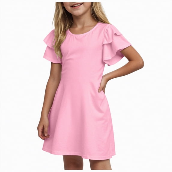 NOLDARES Princess Dress With Girls Birthday Party Toddler Ruffle Sleeve Fancy Outfit Gift(Pink,4-5 Years)