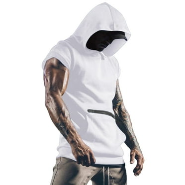 NOLDARES Quick-Dry Muscle Hooded Gym Tank Tops for Men, Active Athletic Performance Tops(White,XXL)