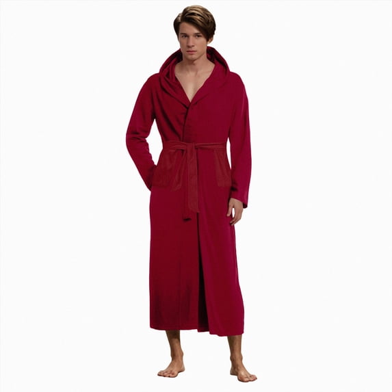 NOLDARES Robes for Men Big and Tall Short Mens Kimono Robe Super Absorbent Spa Bathrobe Calf Length With Pockets(Red,3XL)