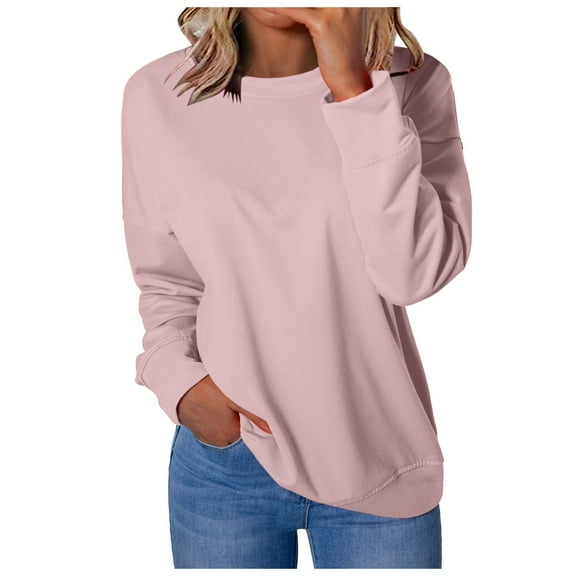 NOLDARES Sweatshirts for Women Crewneck Long Sleeve Sweaters Lightweight Fashion Casual Pullover 2024(Pink,S)