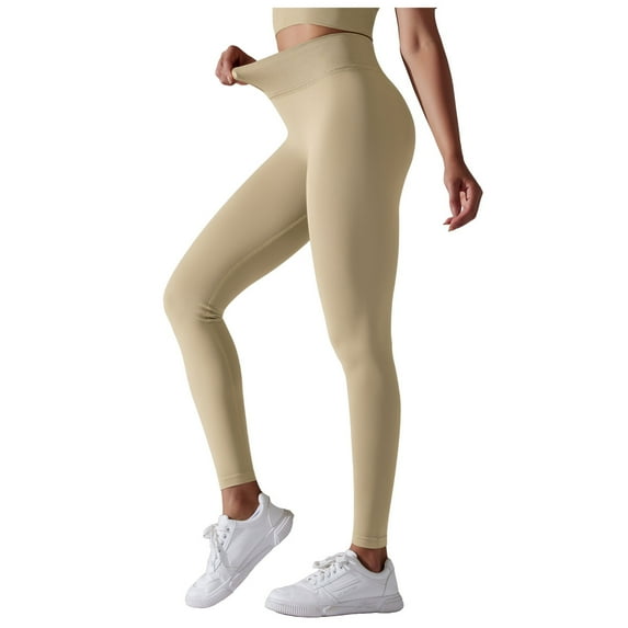NOLDARES Thick High Waist Yoga Pants, Tummy Control Workout Running Yoga Leggings for Women Soft Leggings for Women(Beige,S)