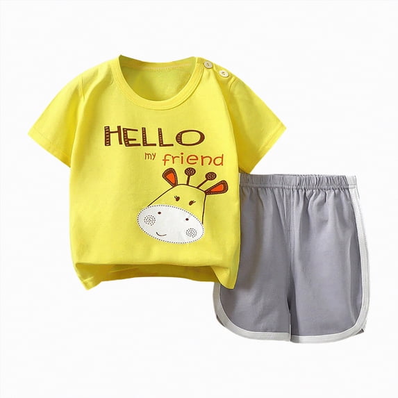 NOLDARES Toddler Baby Boy Birthday Outfit 1st-5th Kids Shirt Tops + Shorts Set Party Summer Clothes(Yellow,18-24 Months)