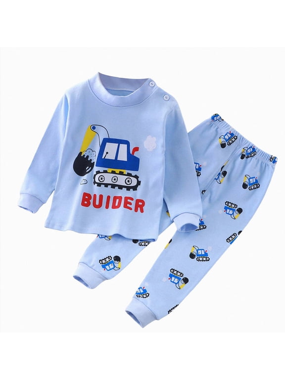 Toddler Baby Boy Clothes 2pcs Fall Winter Outfits Long Sleeve Pullover Sweatshirt Casual Pants Graphic Print Clothing Set(Light Blue,3-4 Y)