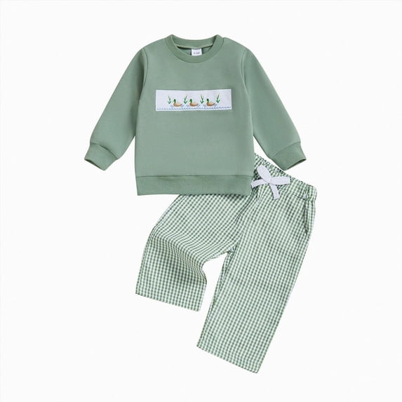 NOLDARES Toddler Baby Boy Clothes Clothing Set 2pcs Long Sleeve Graphic Tee and Joggers Pants Fall Winter Casual Outfits(Green,6-12 M)