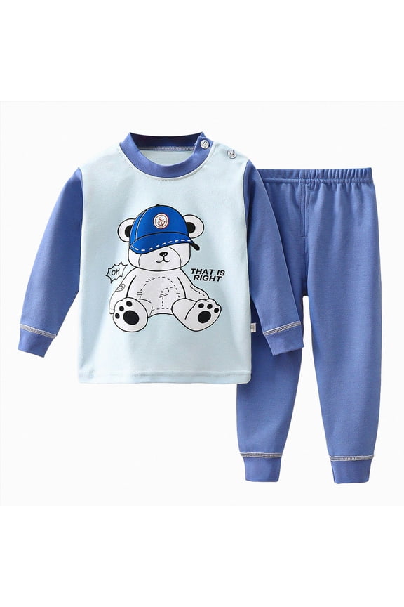Toddler Baby Boy Clothes Fall Winter Outfits Boys' Pants Sets 2 Pack Boy Set Soft, Cute Prints, Daily, Photos(M507-Blue)