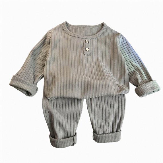 NOLDARES Toddler Baby Boy Clothes Solid Color Sweatshirt + Sweatpants Outfits Set 2Pcs Fall Winter Clothes Size:1-2 Y,Grey