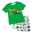 thumbnail image 1 of NOLDARES Toddler Baby Boy Clothes Summer Short Sleeve​ Diggers Trucks T-Shirt Tops Solid Color Shorts Set 2Pcs Casual Outfit(Green,3-4 Years), 1 of 5