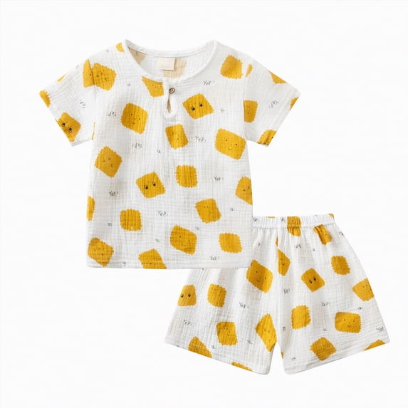 NOLDARES Toddler Baby Boy Clothes for Boys Cute Summer Short Sleeve T-Shirt Tops Shorts Clothes Sets Baby Boy Outfits(Light Yellow,12-18 Months)