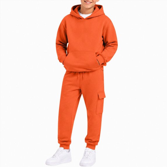 NOLDARES Toddler Baby Boy Fall Clothes Long Sleeve Hoodie Sweatshirts Pants Set Infant Winter Outfits(T017-Orange)