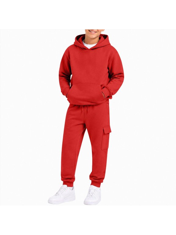 Toddler Baby Boy Fall Clothes Long Sleeve Hoodie Sweatshirts Pants Set Infant Winter Outfits(T017-Red)