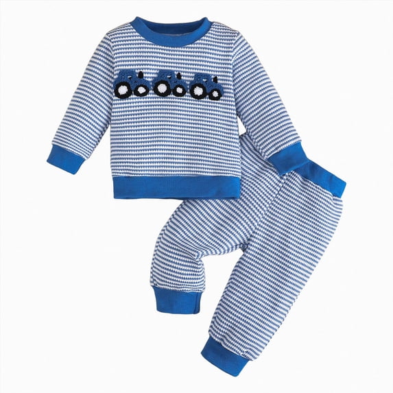 NOLDARES Toddler Baby Boy Fall Clothes Printed Long Sleeve Pullover Sweatshirt Tops Joggers Pants Set Winter Outfits Size:2-3 Y,Blue