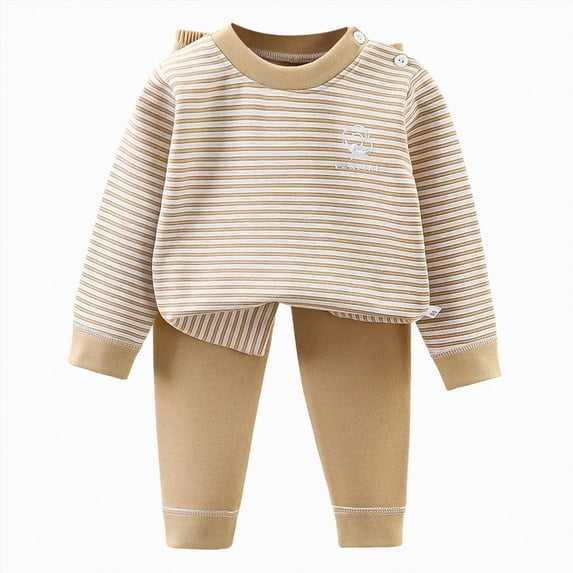NOLDARES Toddler Baby Boy Fall Winter Clothes 2pcs Graphic Long Sleeve Sweatshirt Pullover Tops + Joggers Pants Outfit Set Clothing(Khaki,6-12 M)