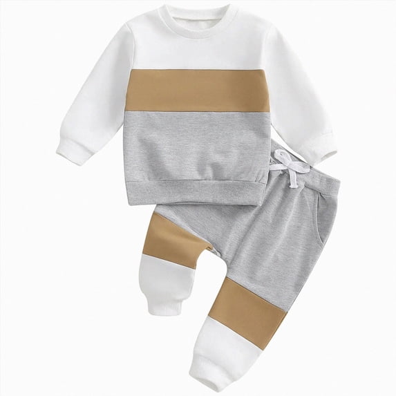 NOLDARES Toddler Baby Boy Fall Winter Clothes Solid Color Crewneck Sweatshirt Long Sleeve Shirt and Pants Cute Boys Outfits Size:0-6 M,Brown
