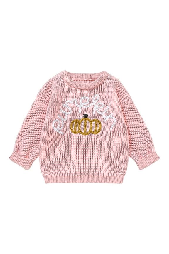 Toddler Baby Boy Girl Halloween Outfit Pumpkin Embroidery Knit Sweaters Sweatshirt Tops Fall Winter Clothes(Pink,7-8 Years)