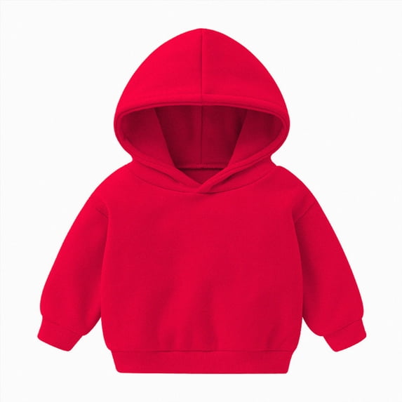 NOLDARES Toddler Baby Boy Girl Hoodies Solid Color Long Sleeve Kangaroo Pocket Hooded Sweatshirt Top Fall Winter Clothes(N009-Red)