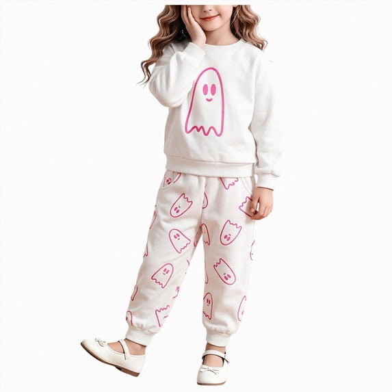 NOLDARES Toddler Baby Boy Halloween Outfit Long Sleeve Ghost Shirt Pant Clothes Set Sweatshirt and Pants Set Fall Clothes(White,3-4 Y)
