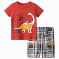 thumbnail image 1 of NOLDARES Toddler Baby Boy Outfits 2 Pieces Crewneck Short Sleeve T-Shirt Casual Shorts Dinosaur Truck Print Clothes(Red,3-4 Y), 1 of 6