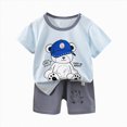 thumbnail image 1 of NOLDARES Toddler Baby Boy Outfits Dinosaur Pattern Round Neck Short Sleeve Shirt Tee Casual Shorts 2pcs Summer Clothes(Light Blue,12-18 M), 1 of 4