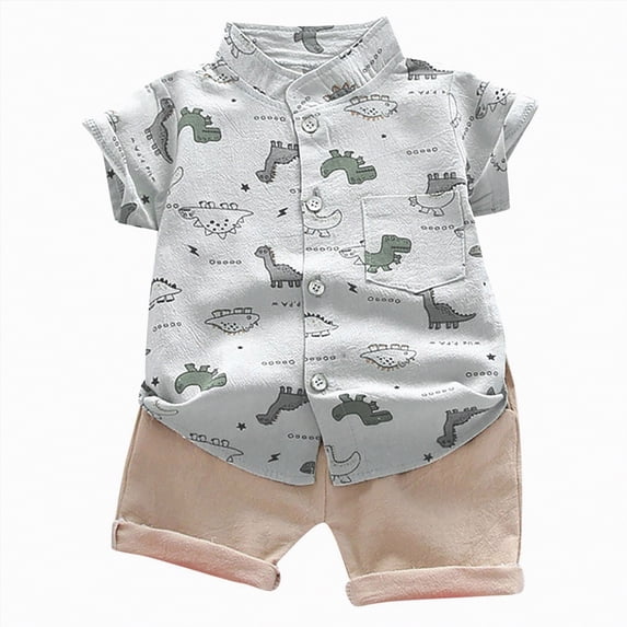 NOLDARES Toddler Baby Boy Summer Clothes Construction Site Print Tee Elastic Waist Shorts Blazer,2-3 Y