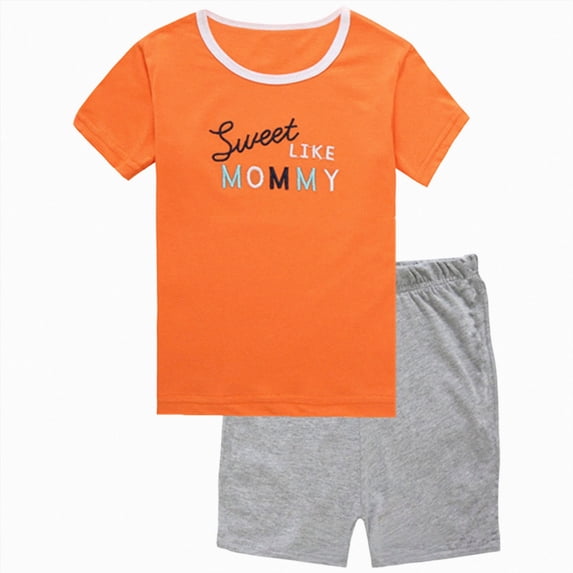 NOLDARES Toddler Baby Boy Summer Clothes Dinosaur Truck Print Crewneck Short Sleeve Tee Elastic Waist Cargo Shorts 2pcs Outfits(Orange,5-6 Y)