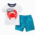 thumbnail image 1 of NOLDARES Toddler Baby Boy Summer Clothes Dinosaur Truck Print Crewneck Short Sleeve Tee Elastic Waist Cargo Shorts 2pcs Outfits(White,18-24 M), 1 of 6