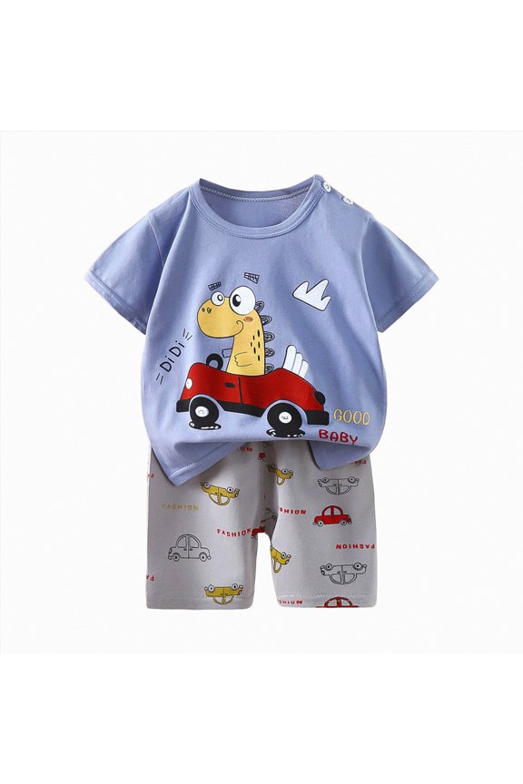 Toddler Baby Boy Summer Clothes Shark Tooth Print Short Sleeve T-Shirt Casual Shorts Blazer,12-18 M